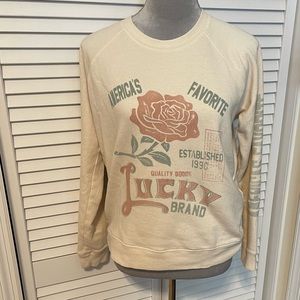 Lucky Brand Cream Pullover with Rust Rose Graphic